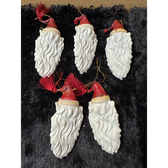 Vintage Handcrafted Santa Claus Ornament Set Of 5 With Red Hats & White Beards - Picture 2 of 12